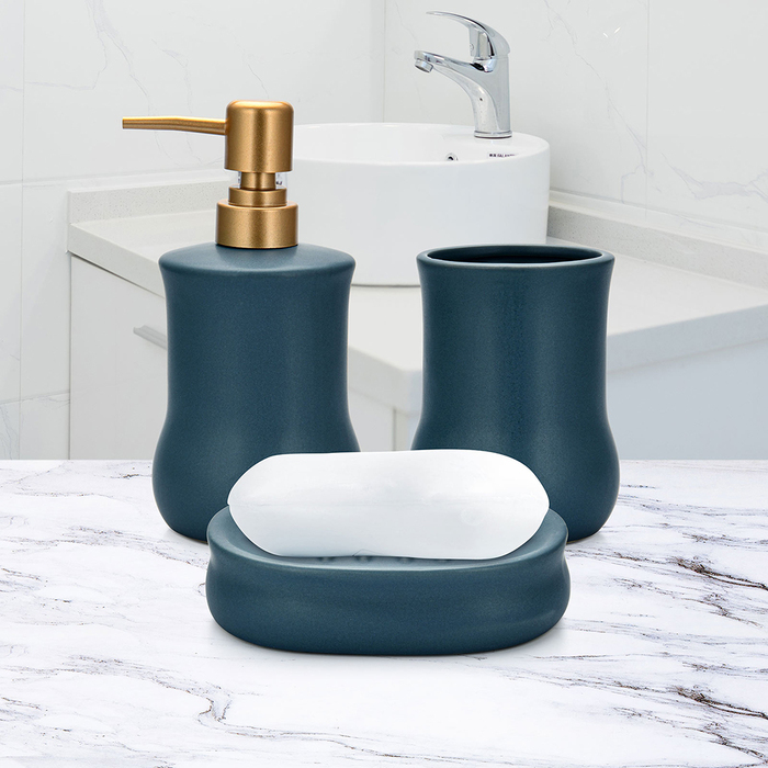 Дозатор рідкого мила Fissman 300 мл, стакан 400мл і мильниця в наборі (9510)