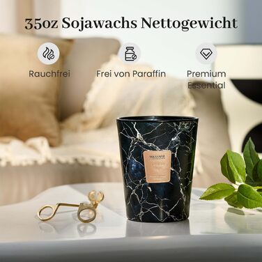 Велика ароматична свічка M&SENSE Чорні ароматичні свічки у склянці Ароматизована свічка з натурального соєвого воску Розслаблююча ароматерапія Подарунок для жінок та чоловіків, Різдво Час горіння 75 годин та 2 ґноти (Leather Night, 990 г)