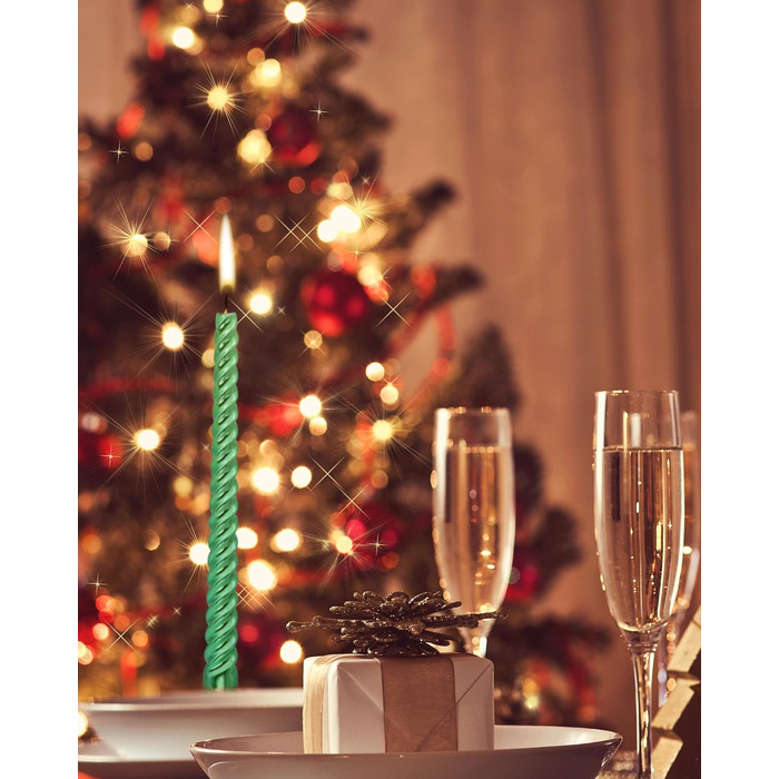 Набір з 4 конічних спіральних свічок 2 х 25,5 см, зелений Alederways