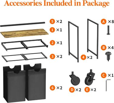 Сворачиваемая корзина для белья Lifewit, 95 л 2 выдвижные корзины для белья с верхней полкой и 2 семными сумками и ручками, сортировщик белья для прачечной, спальни, ванной комнаты и общего номера, черный 76x33,5x78 см Деревенский коричневый черный