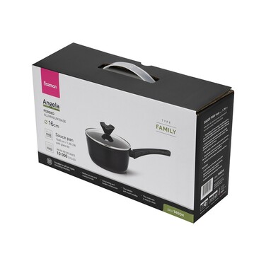 Ковш Fissman 16x8 см/1,39 л ANGELA со стеклянной крышкой алюминий с антипригарным покрытием (14604)