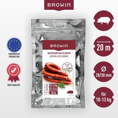 Натуральна оболонка для ковбас Натуральна оболонка вищого сорту для домашньої ковбаси, ялівцевої ковбаси, білої ковбаси, сардельки (калібр 18/20 мм, 91 метр, овеча оболонка)