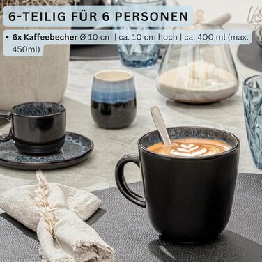 Кам&39яні миски для пасти 6 предметів, набір мисок для пасти на 6 осіб, набір мисок, придатний для миття в посудомийній машині та мікрохвильовій печі, велика багатофункціональна миска темно-сірого кольору 750 мл VALUE COLLECTION (Манільська, кавова кружка