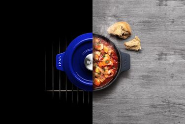 Чавунна каструля Ø 24 см, синього кольору з кришкою та силіконовими ручками Емальований чавун, підходить для індукції та духовки для всіх типів плит Ø 24 см, висота 11 см, 4,2 літра (кобальтово-синій, Ø 18 см, висота 9 см, 1,8 літра)