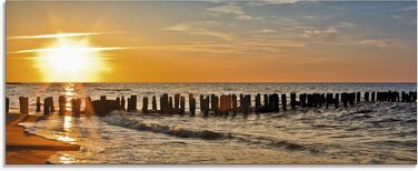 Настінний декор ARTland скляні картини настінна картина скляна картина цільна 40x40 см квадрат пляж море сонце Кариби природа пейзаж узбережжя схід сонця морський S7LE (Гарний захід сонця, 125Д x 50Ш см)