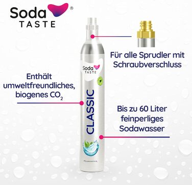 Набір із 2 змінних CO2-балонів SodaTASTE (змінний) для газованок, з натуральним м&39ятним смаком, без сиропу, для приготування до 120 л ароматизованої газованої води, без цукру (УВАГА потрібні 2 порожні балони) (Classic)