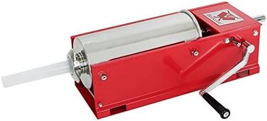 Професійна машина для наповнення гастроковбаси Beeketal &39MT07&39 (7 літрів), протестована SGS, наповнювач для ковбас з 2-швидкісним повністю металевим редуктором і рукояткою, сталевий корпус (пофарбований у червоний колір), включаючи 4 насадки для з