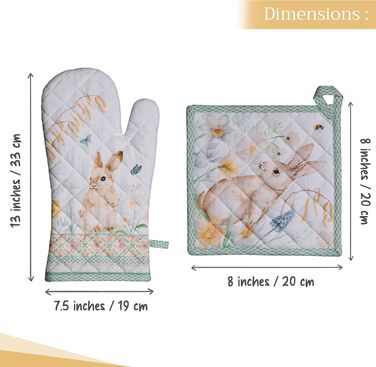 Рукавички для духовки Maison d&39 Hermine, Прихватки для каструль, 100 бавовна, термостійкі кухонні рукавички, рукавички для духовки (19 x 33 см) та прихватки для каструль (20 x 20 см) для приготування їжі, Morzine - Рукавички для духовки (19 x 33 см) та 