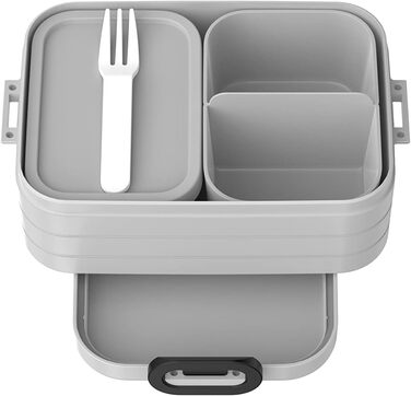 Ланч-бокс с бенто-боксом - на 4 бутерброда или 8 ломтиков хлеба - Ланч-бокс для небольших закусок и остатков еды - Ланч-бокс для взрослых - Коробка с отделениями - (Cool Grey, Bento Lunchbox midi TAB)