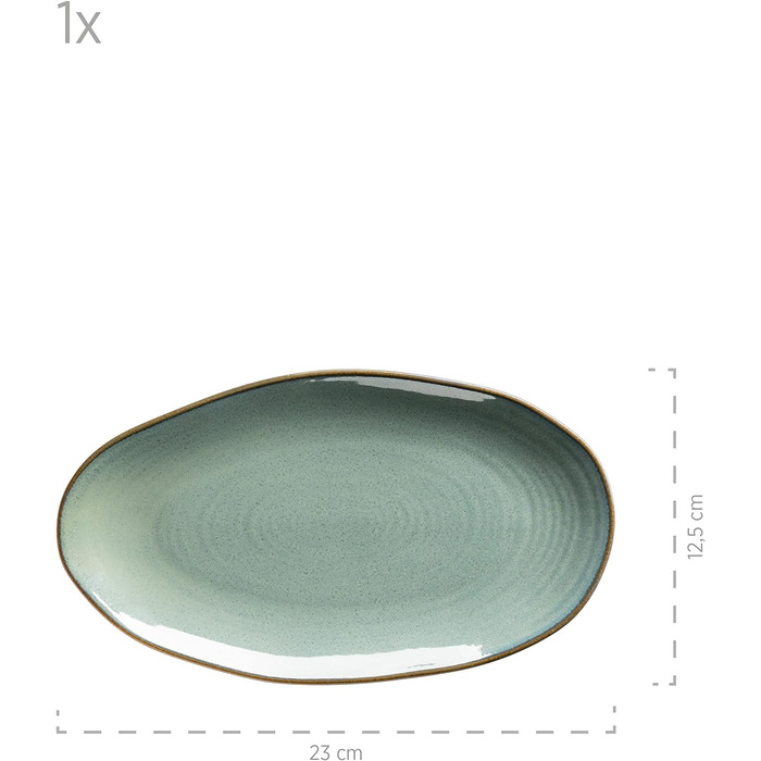 Серія Ноттінгем, набір з 3 сервірувальних тарілок, сервірувальні тарілки 3-х розмірів у вінтажному стилі неправильної форми, керамограніт, бірюзово-зелений