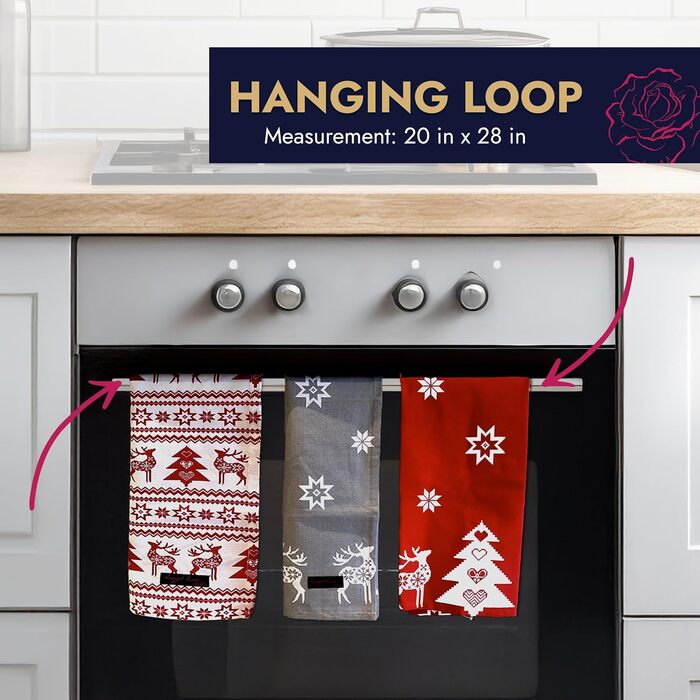 Набір з 2 різдвяних кухонних рушників Christmas Nordic 50 x 70 см червоний Ragged Rose