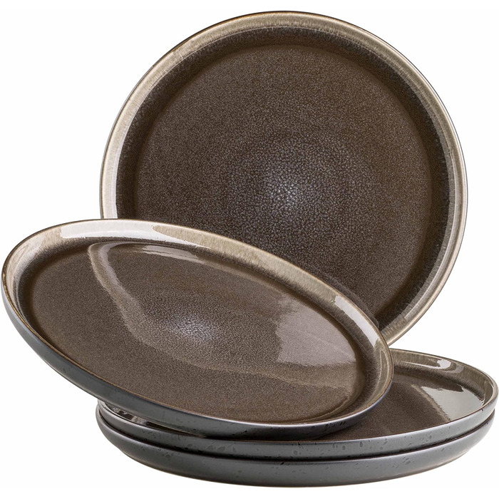 Сучасний набір обідніх тарілок на 4 персони в захоплюючому вінтажному вигляді, великі плоскі обідні тарілки з кераміки, керамограніту, сіро-чорні обідні тарілки сірого / чорного кольору