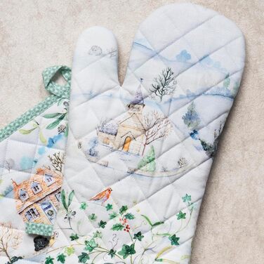 Рукавички для духовки, прихватки для каструль Maison d&39 Hermine, 100 бавовна, термостійкі кухонні рукавички, рукавички для духовки (19 x 33 см) та прихватки для каструль (20 x 20 см) для приготування їжі, Морзін - Рукавички для духовки (19 x 33 см) та п