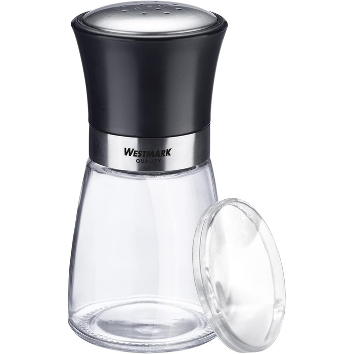 Дисплей Westmark, Вміст 6 дозаторів, Ємність 190 мл кожен, Скло/нержавіюча сталь/пластик, Прозорий/Чорний/Сріблястий, 63592611 (Шейкери для спецій, вишукані, , прозорі/чорні/сріблясті)