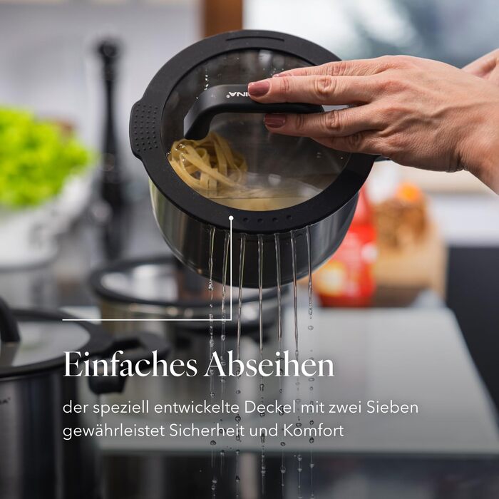 Набір посуду FLORINA 4 предмети Нержавіюча сталь 18/0 Кришка із загартованого скла Для індукційних, газових, електричних та керамічних варильних поверхонь Можна мити в посудомийній машині Високоякісний набір посуду для кожної кухні (8 предметів, Chef)