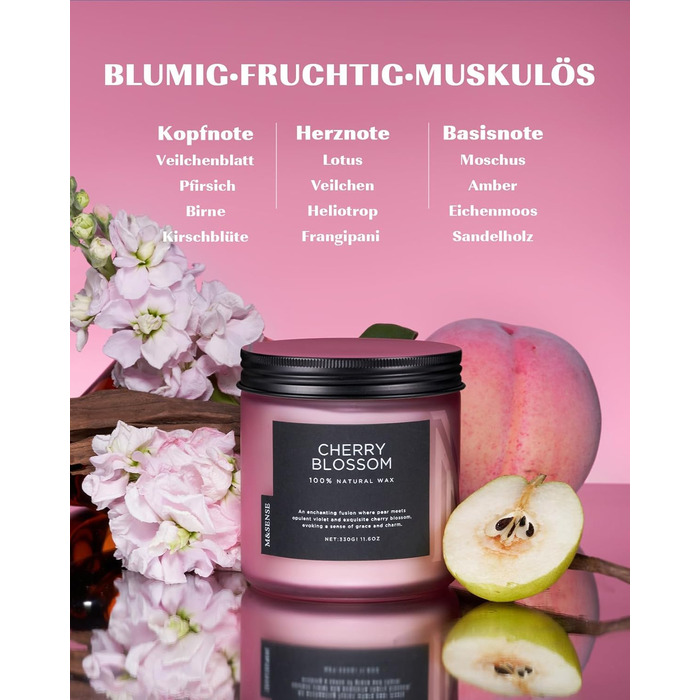 Ароматичні свічки M&SENSE з кавою у скляній банці з 2 гнітами 330 г, час горіння 70 годин, свічка з натурального соєвого воску для спальні, кухні, декору дому, подарункова свічка для чоловіків та жінок, смажена кава (цвітіння вишні)