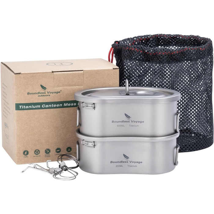 Титановий посуд для кемпінгу 300 та 600 мл iBasingo