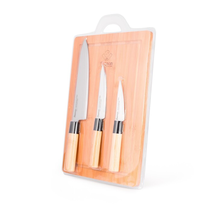 Набір ножів Fissman 4 придмети з обробною дошкою 420J2 сталь (2750)