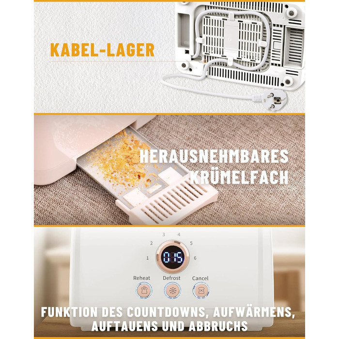 Тостер на 2 скибочки, тостер ZACHVO з підігрівом булочок, 6 рівнів підрум&39янювання, 850 Вт, знімний піддон для крихт, світлодіодний екран, високий підйом, розігрів, розморожування, функція скасування