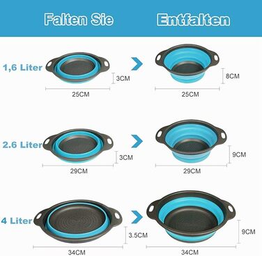 Складной дуршлаг, силиконовый, синий Walfos