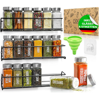 Набір з 18 баночок для спецій з настінними полицями DEKOFY