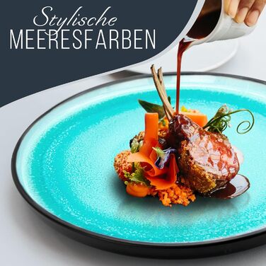 Набір кавових чашок з 6 шт. Ibiza - Чашки з кераміки преміум-класу, можна мити в посудомийній машині та мікрохвильовій печі, стійкий до подряпин - Стильний набір чашок для чаю та кави - Чистий живий посуд, набір посуду в аквамарині (набір з 48 предметів)