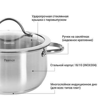 Кастрюля со стеклянной крышкой 18 см 2,3 л VALERY Fissman