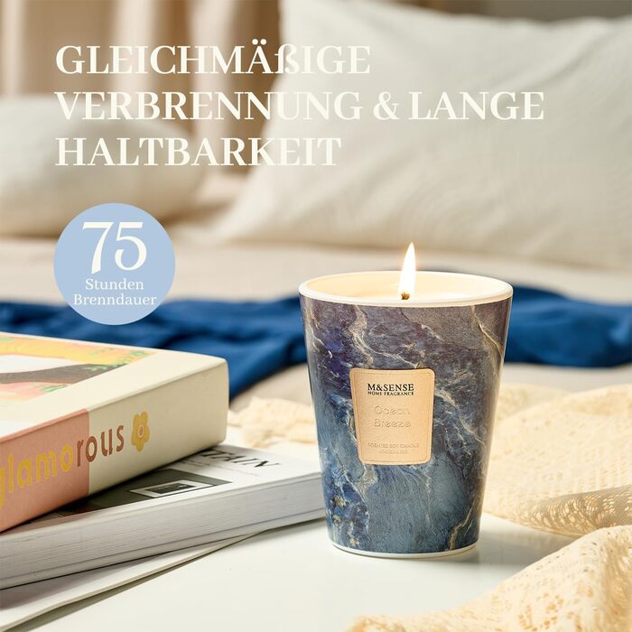 Велика ароматична свічка M&SENSE Чорні ароматичні свічки у склянці Ароматна свічка з натурального соєвого воску Розслаблююча ароматерапія Подарунок для жінок та чоловіків, Різдво Час горіння 75 годин та 2 ґноти (Морський бриз, 400 г)