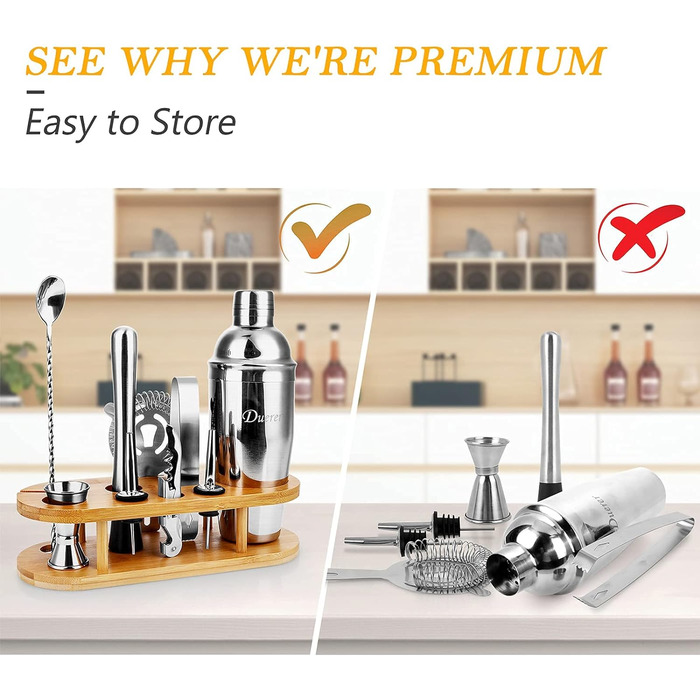 Набір коктейльних шейкерів з 11 предметів із стильною бамбуковою підставкою Duerer