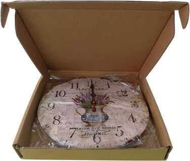 Настінний кухонний годинник YOAI, вінтажний шаббі-шик, антикварний, ностальгічний, сільський, кварцовий годинник з МДФ з безшумним механізмом, 12 дюймів/30 см Ø (лаванда в горщику)