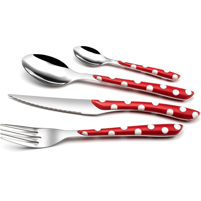 Столові прибори Amefa ECLAT, столові прибори на 4 персони, нержавіюча сталь з високоякісною пластиковою ручкою, ваги в пунктир, 16 шт. (Mnagre 32 couverts pour 8 personnes, червоний)