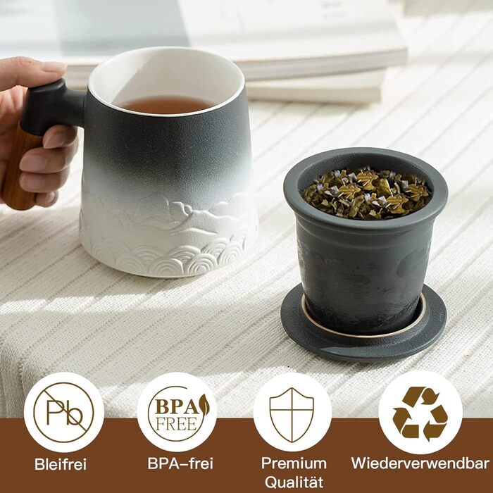 Кружка с крышкой и ситечком, 500 мл черно-белая Zens