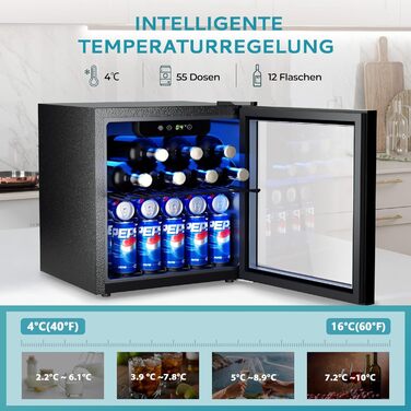 Міні-холодильник зі скляними дверцятами 37 л чорний EUHOMY