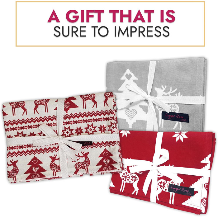 Набір з 2 різдвяних кухонних рушників Christmas Nordic 50 x 70 см червоний Ragged Rose