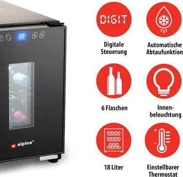 Винний холодильник до 6 пляшок alpina