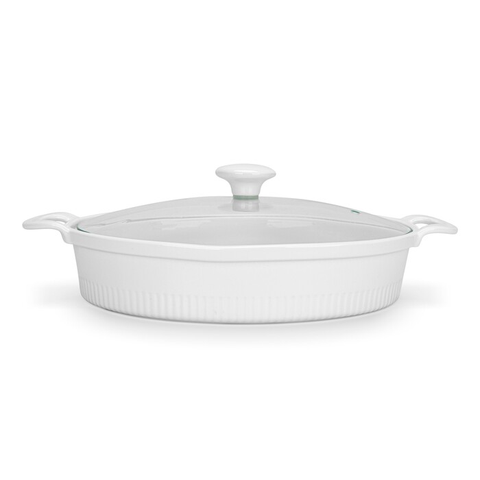 Овальная форма для запекания Fissman 28х22,5х6,5 см/1,6 л. со стеклянной крышкой фарфор (14158)