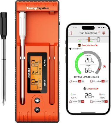 Термометр для м'яса 150 м Bluetooth помаранчевий Twin TempSpike ThermoPro