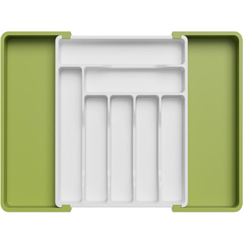 Органайзер для столових приборів 57 х 38 см для шухляд, 9 відділень, зелений і білий Lifewit