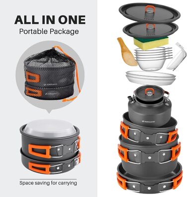 Набор посуды для кемпинга 15 предметов, на 4-5 человек Odoland