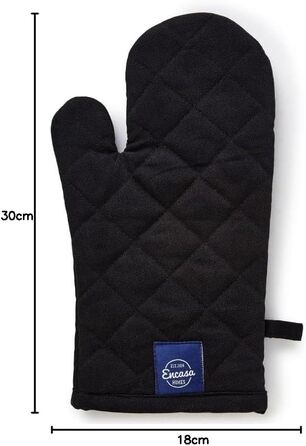 Рукавички для духовки та мікрохвильової печі Encasa Homes Extra Long (2 шт.) для кухні - Силіконові, сріблясті, термостійкі - Захищають руки від гарячого обладнання - (18 x 30 см, суцільний чорний колір)