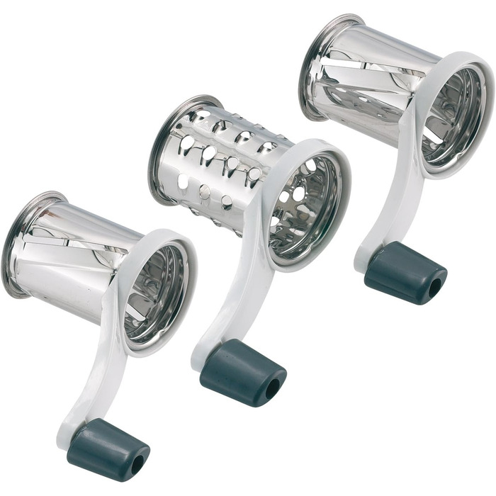 Барабанна терка/рубанок Westmark з 3 ріжучими барабанами та вбудованим поршнем, нержавіюча сталь/пластик, тріо, білий/антрацит, 11722260 одинарний