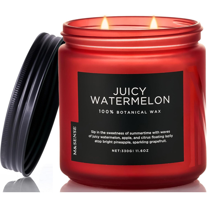 Ароматичні свічки M&SENSE Кава у скляній банці з 2 гнітами 330 г, час горіння 70 годин, свічка з натурального соєвого воску для спальні, кухні, декору дому, подарункова свічка для чоловіків та жінок, смажена кава (соковитий кавун)