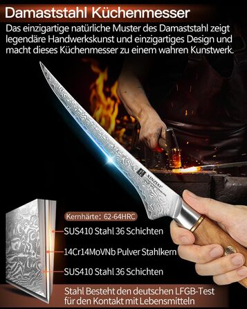 Ніж філейний 17,8 см, дамаська сталь XINZUO