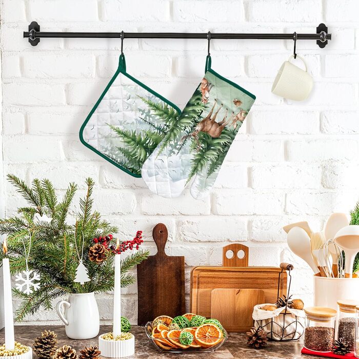 Набір з 2 кухонних рукавичок Arquiel з прихваткою та тримачем для каструлі Gnome Autumn Orange Checked, 100 бавовняні кулінарні рукавички, термостійкі кухонні рукавички для приготування їжі, осінній декор, подарунки для жінок (лісові тварини, прихватка дл