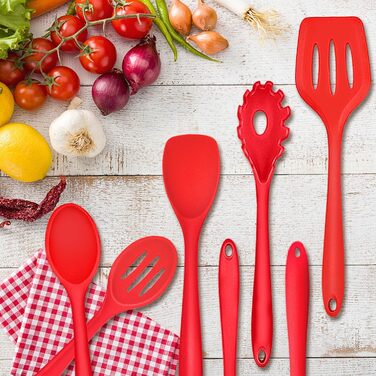 Набор кухонных гаджетов Herogo, набор силиконовой кухонной утвари из 22 предметов с держателем для посуды, термостойкие кухонные столовые приборы Кухонная утварь, здоровая и антипригарная, можно мыть в посудомоечной машине, (красный)
