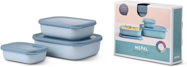 Прямокутний набір Cirqula з 3 предметів з кількома лотками - Банки для зберігання з кришкою - Підходить як ящик для зберігання, холодильник, морозильна камера та посуд для мікрохвильової печі - 750, 1500 і 3000 мл - (Nordic Blue, набір з 3 предметів (500,