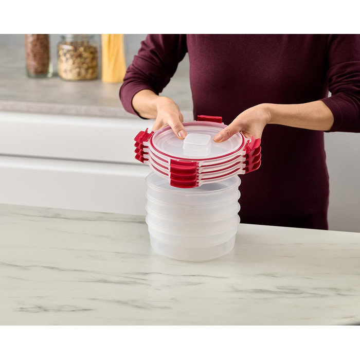 Набір круглих пластикових контейнерів 1 л з кришкою, 4 предмети, червоний Joseph Joseph