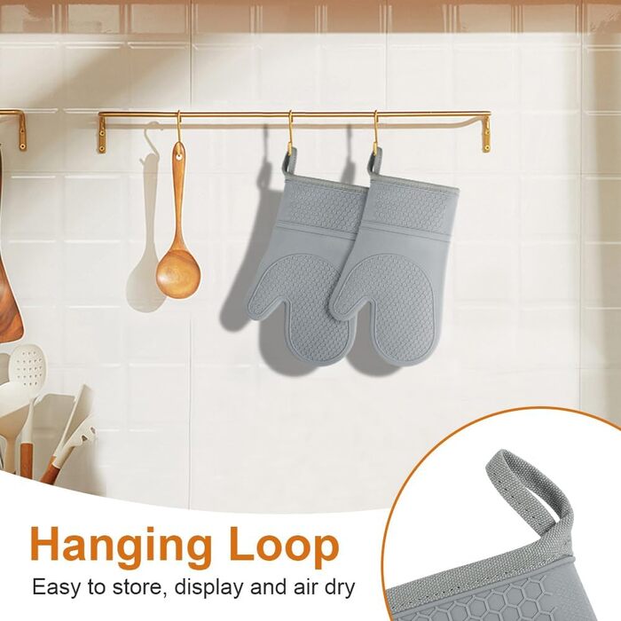 Набір рукавичок для духовки AUAUY, 1 пара силіконових рукавичок для духовки з 2 тримачами для каструль, нековзні кулінарні рукавички, термостійкі рукавички для духовки, рукавички для кухні, приготування їжі, випічки, гриля, барбекю (сірі)