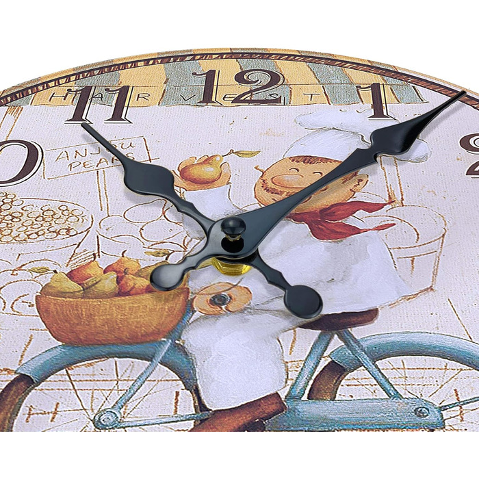 Настінний кухонний годинник Lafocuse 30 см, дерев&39яний, безшумний, вінтажний кухонний годинник жовтого кольору, без цокання, антикварний ностальгічний сільський ретро-прикраса для їдальні, ресторану, вітальні