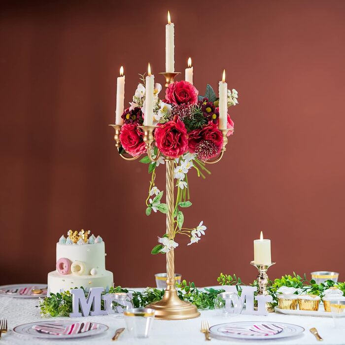 Золотий свічник-підсвічник для конічних свічок - вінтажний металевий свічник-підставка для свічок для весільного столу, прикраса вітальні, обіднього столу, журнального столика, бічного столика, різдвяного столика (2, золото-71 см), 88